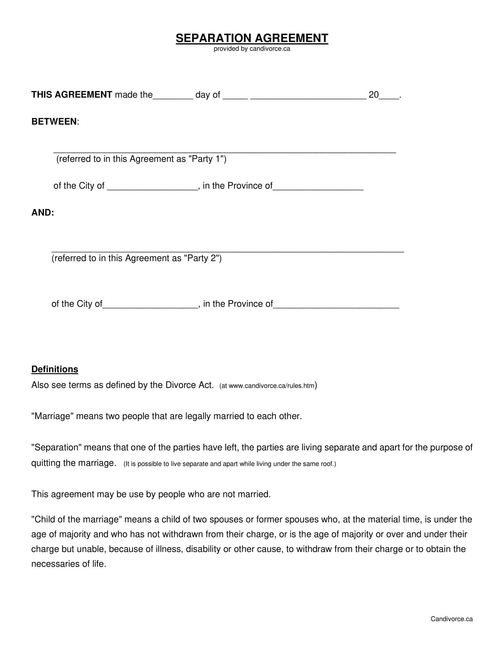 free separation agreement free separation agreement