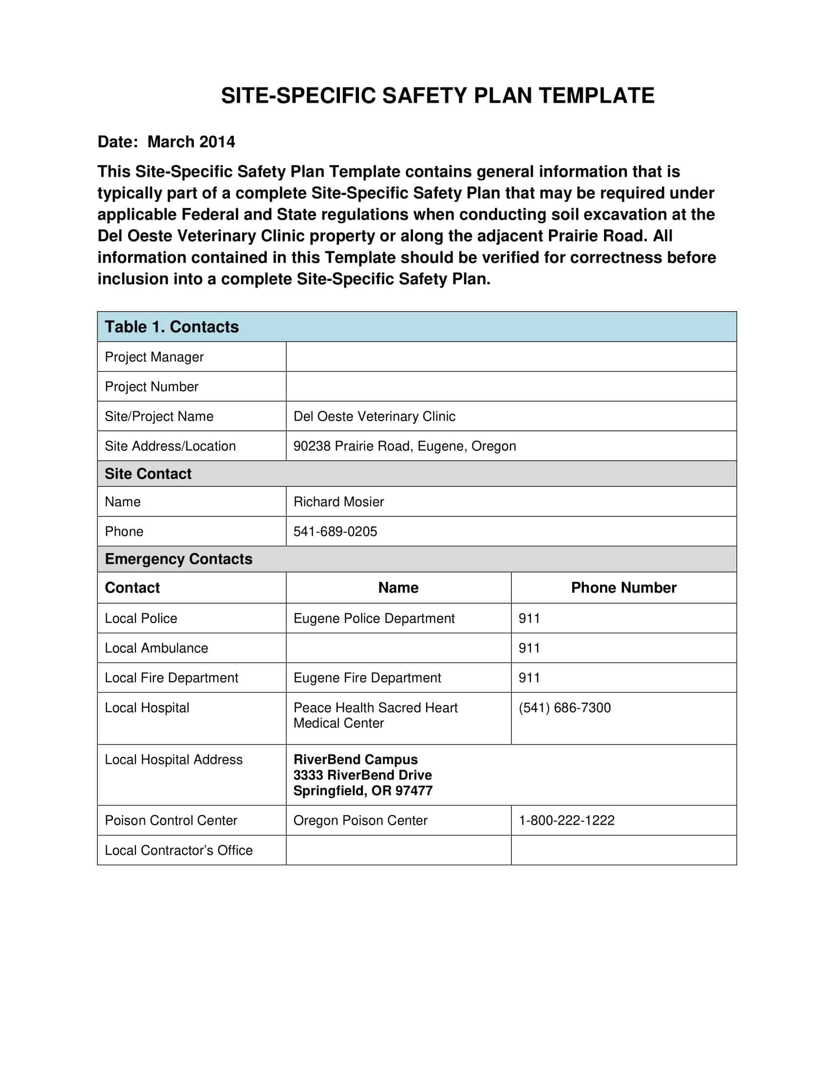 free site specific safety plan free site specific safety plan