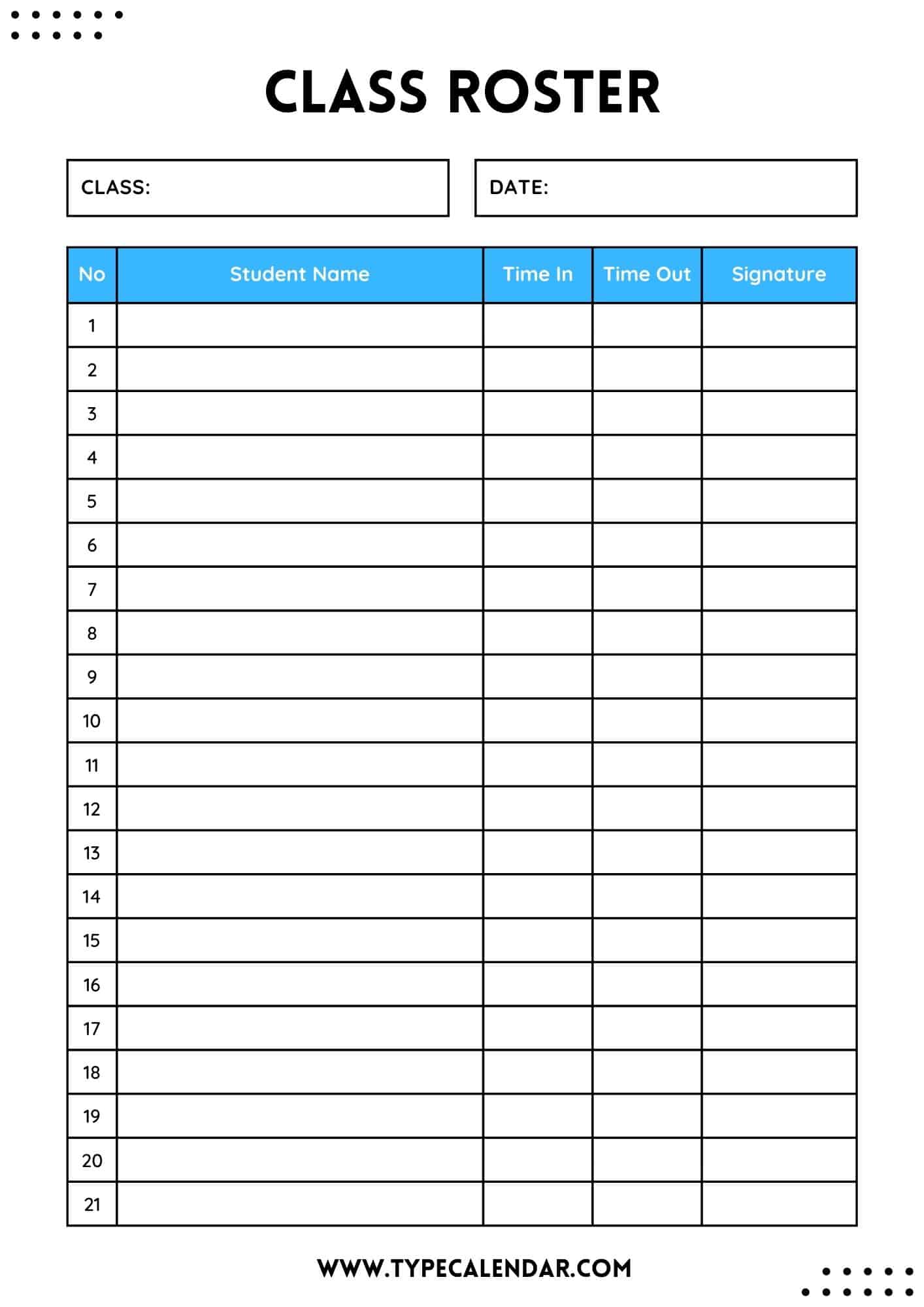 free template for class roster free template for class roster