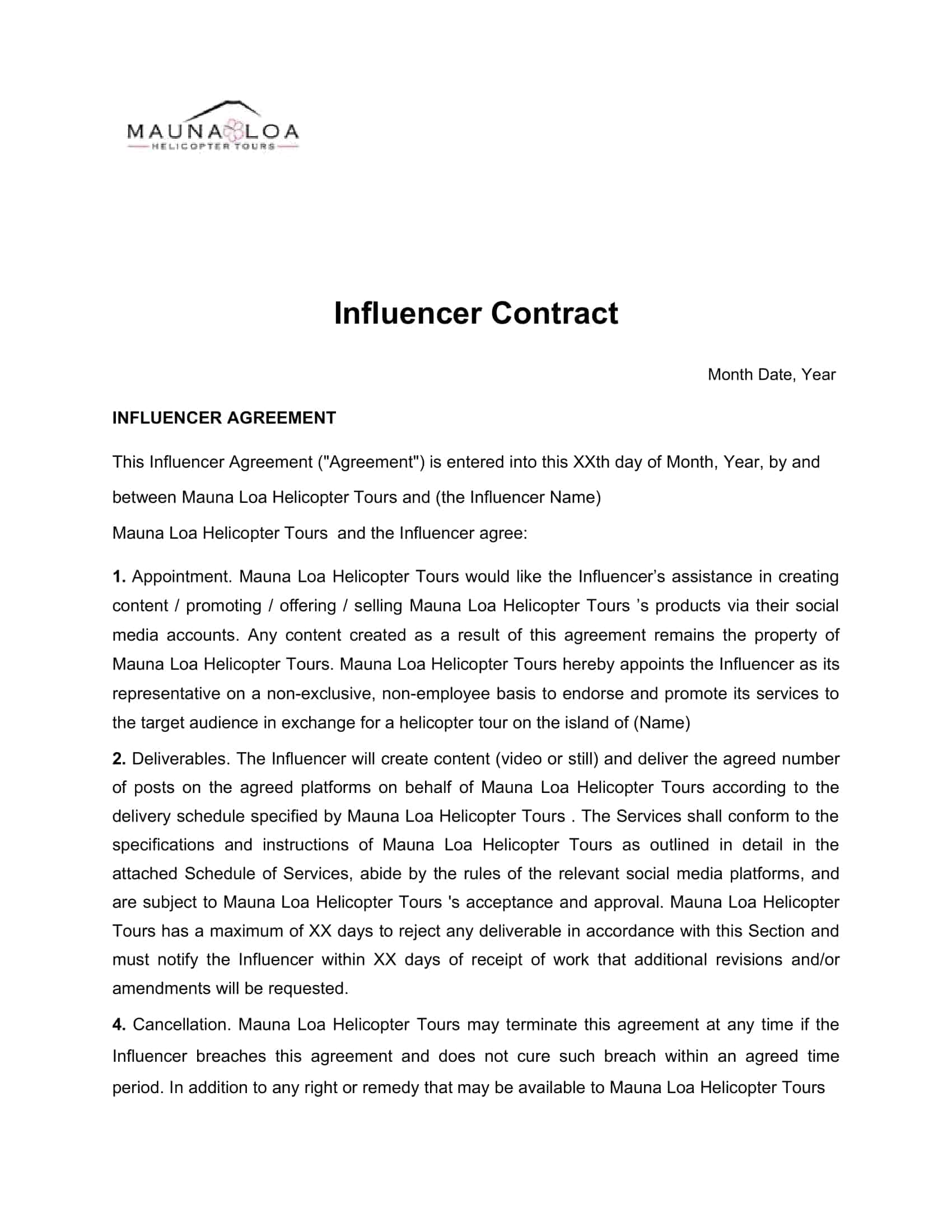 influencer contracts influencer contracts