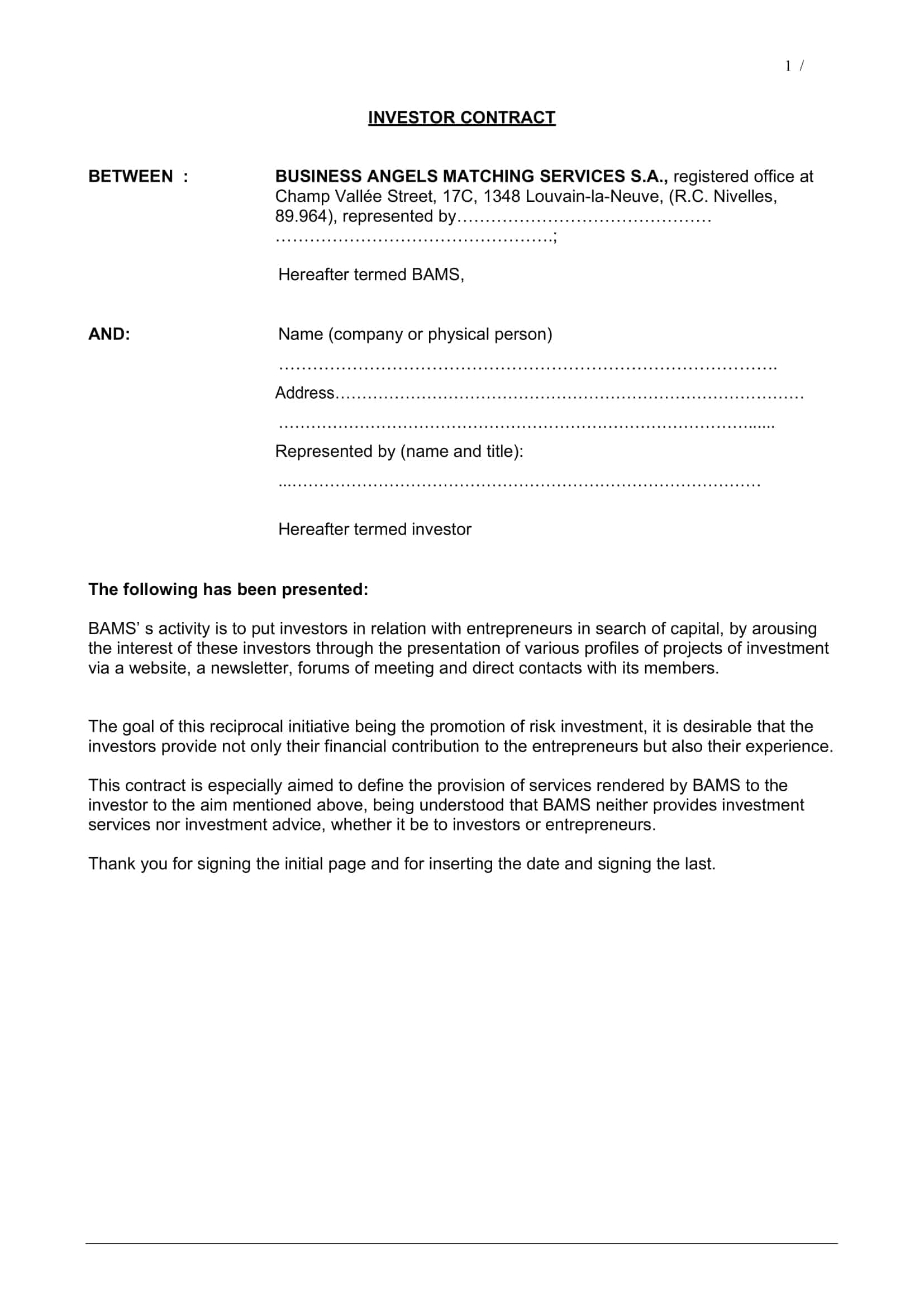 investment agreement contract investment agreement contract