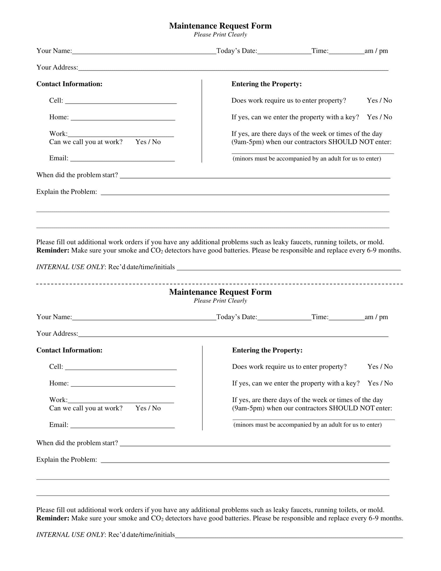 landlord maintenance request form landlord maintenance request form