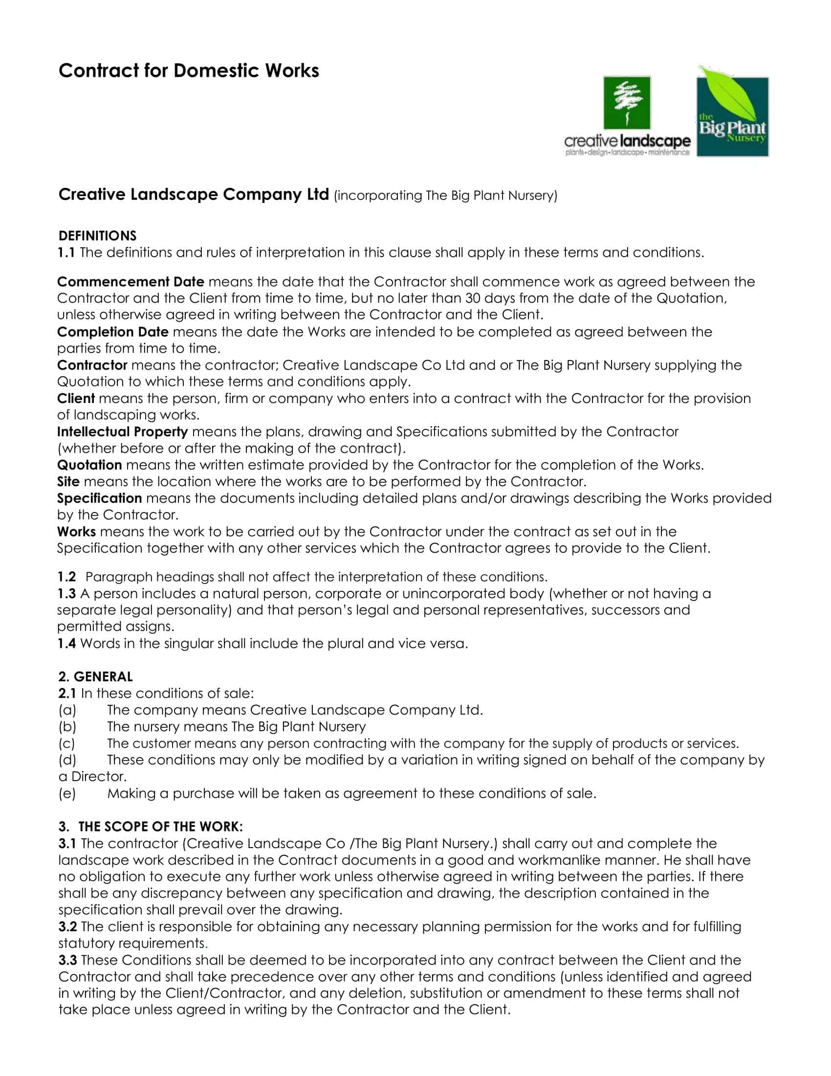landscape contract template landscape contract template