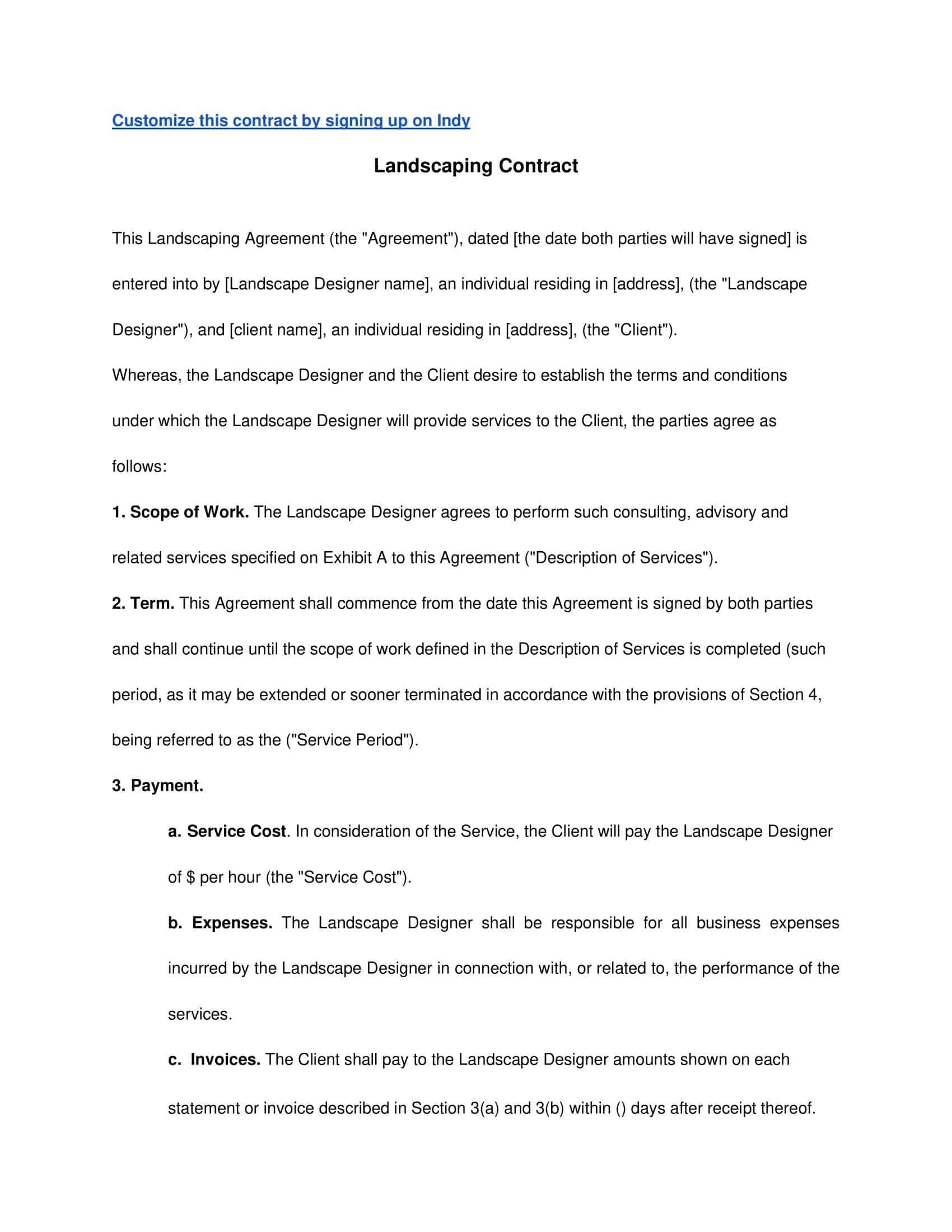 landscaping contract template landscaping contract template