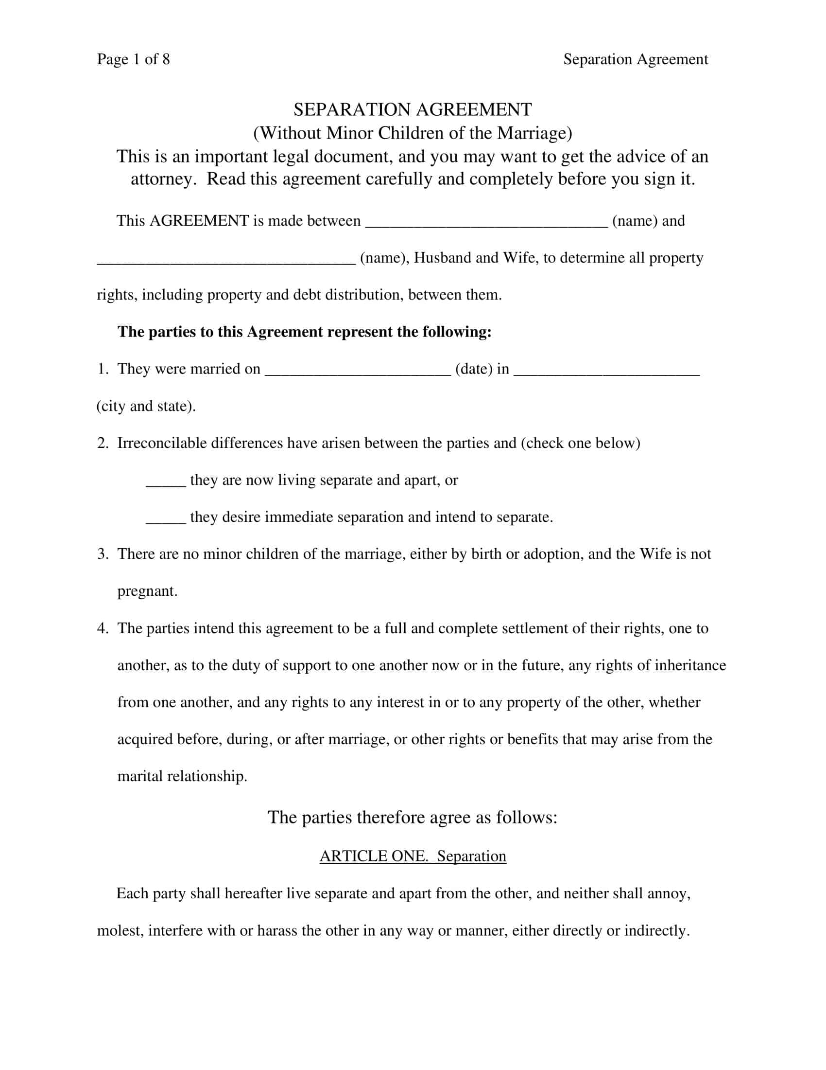 legal separation agreement template legal separation agreement template