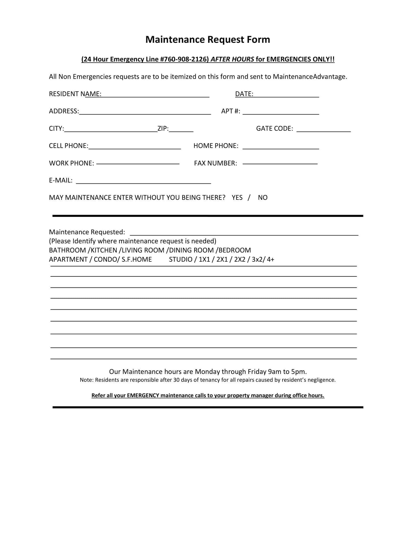 maintenance job request form template maintenance job request form template