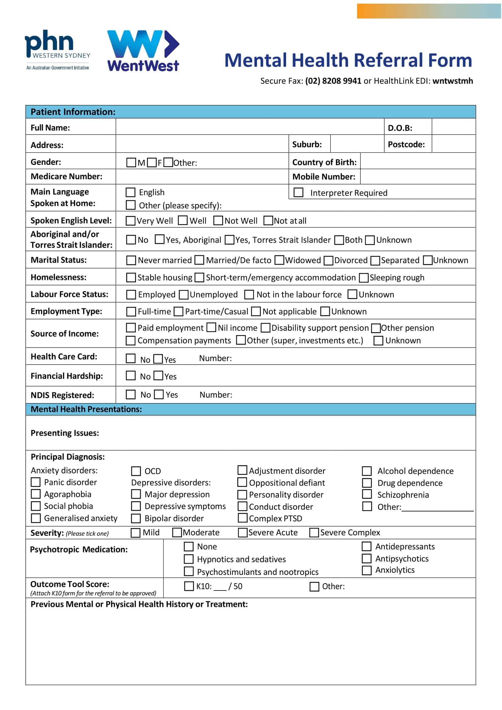 mental referral form template free mental referral form template free