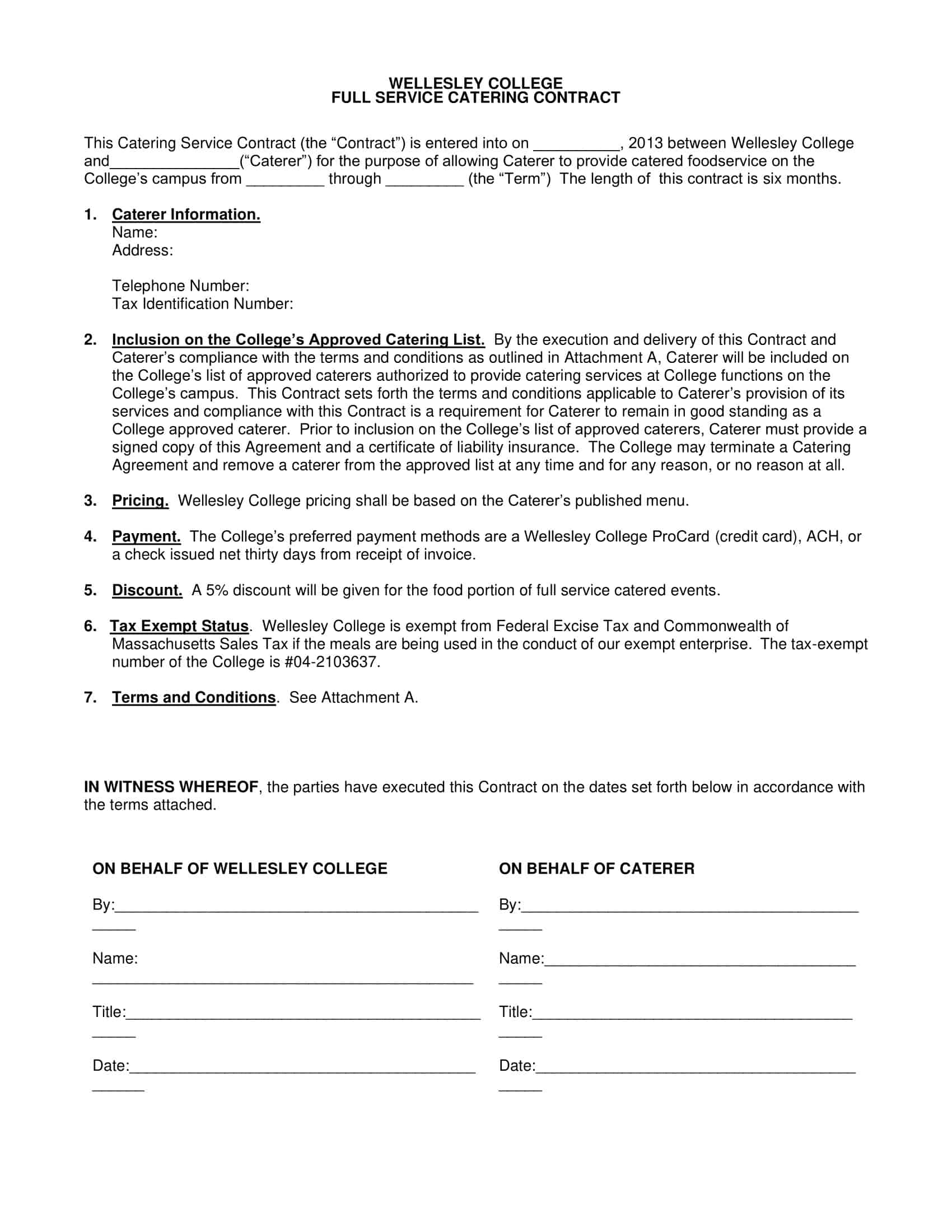 printable catering contract printable catering contract