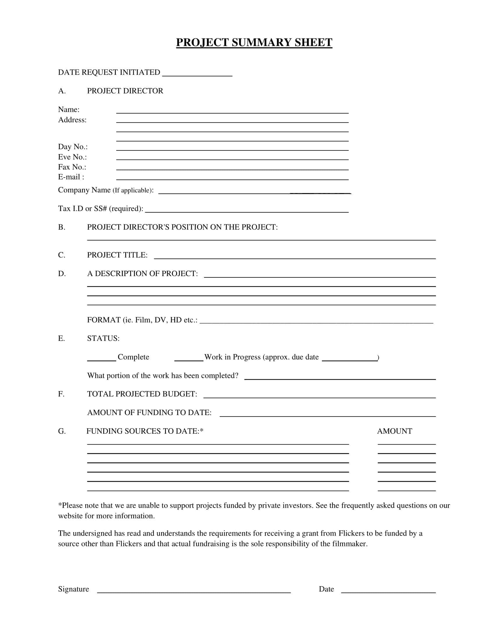 project summary document template project summary document template