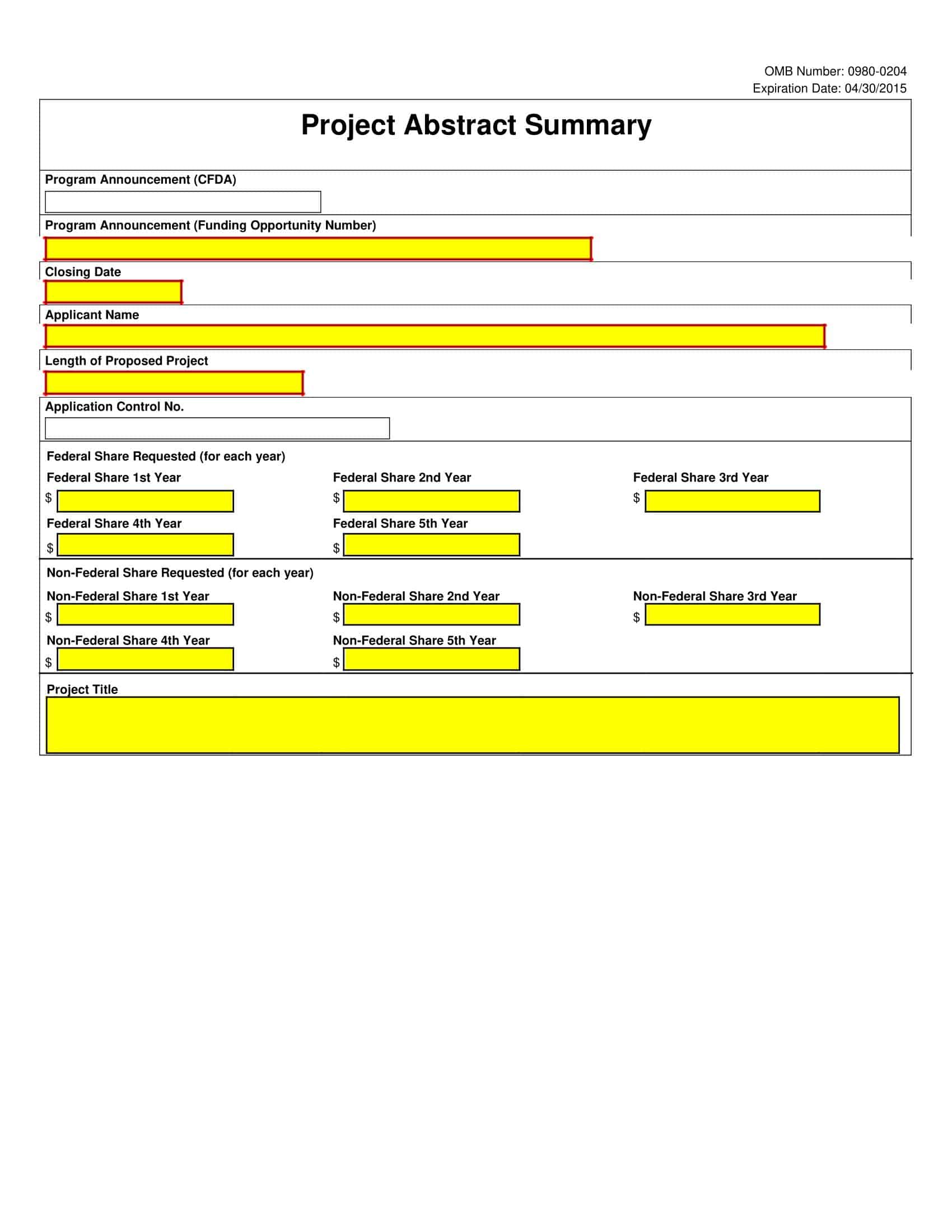 project summary sheet template project summary sheet template