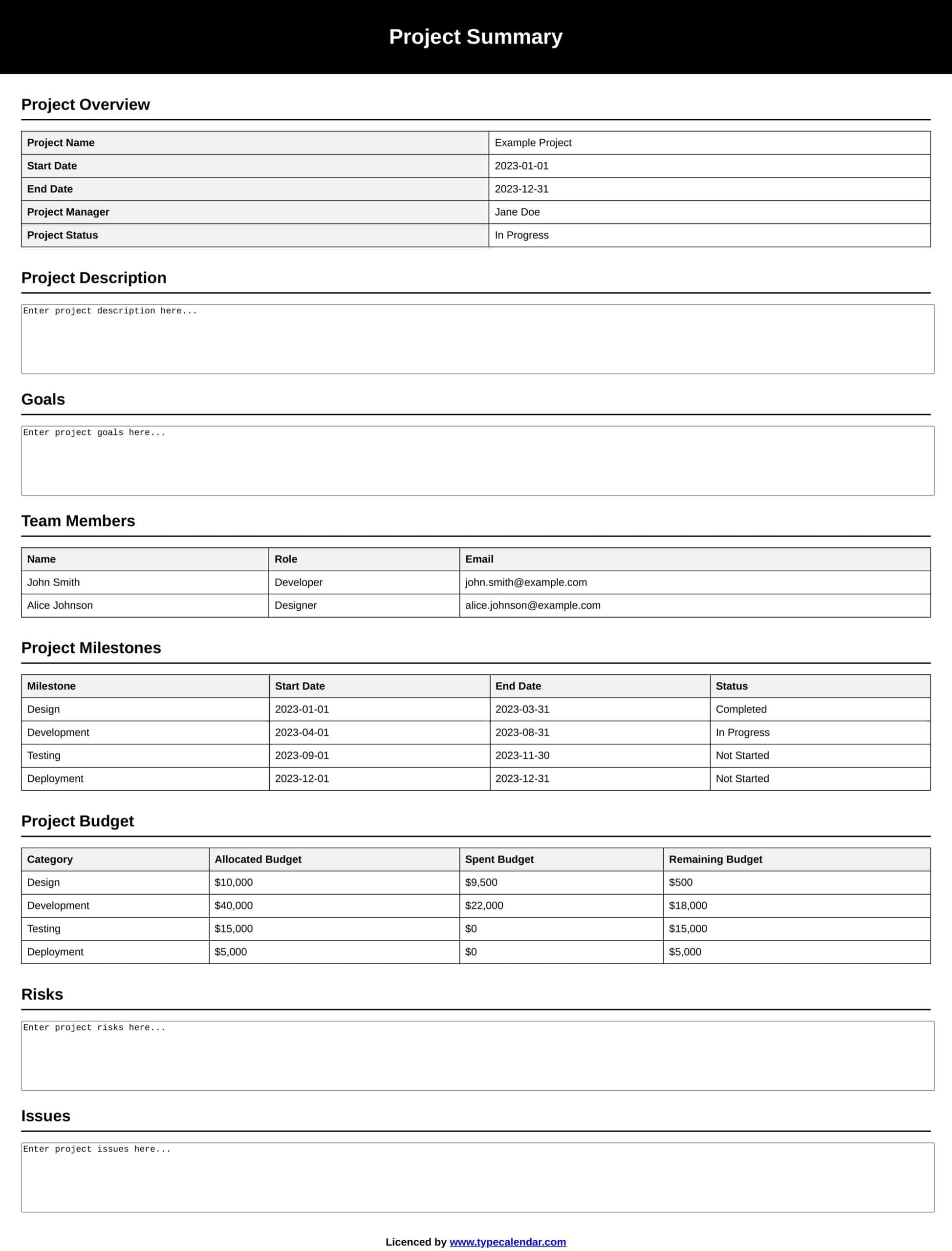 project summary template project summary template