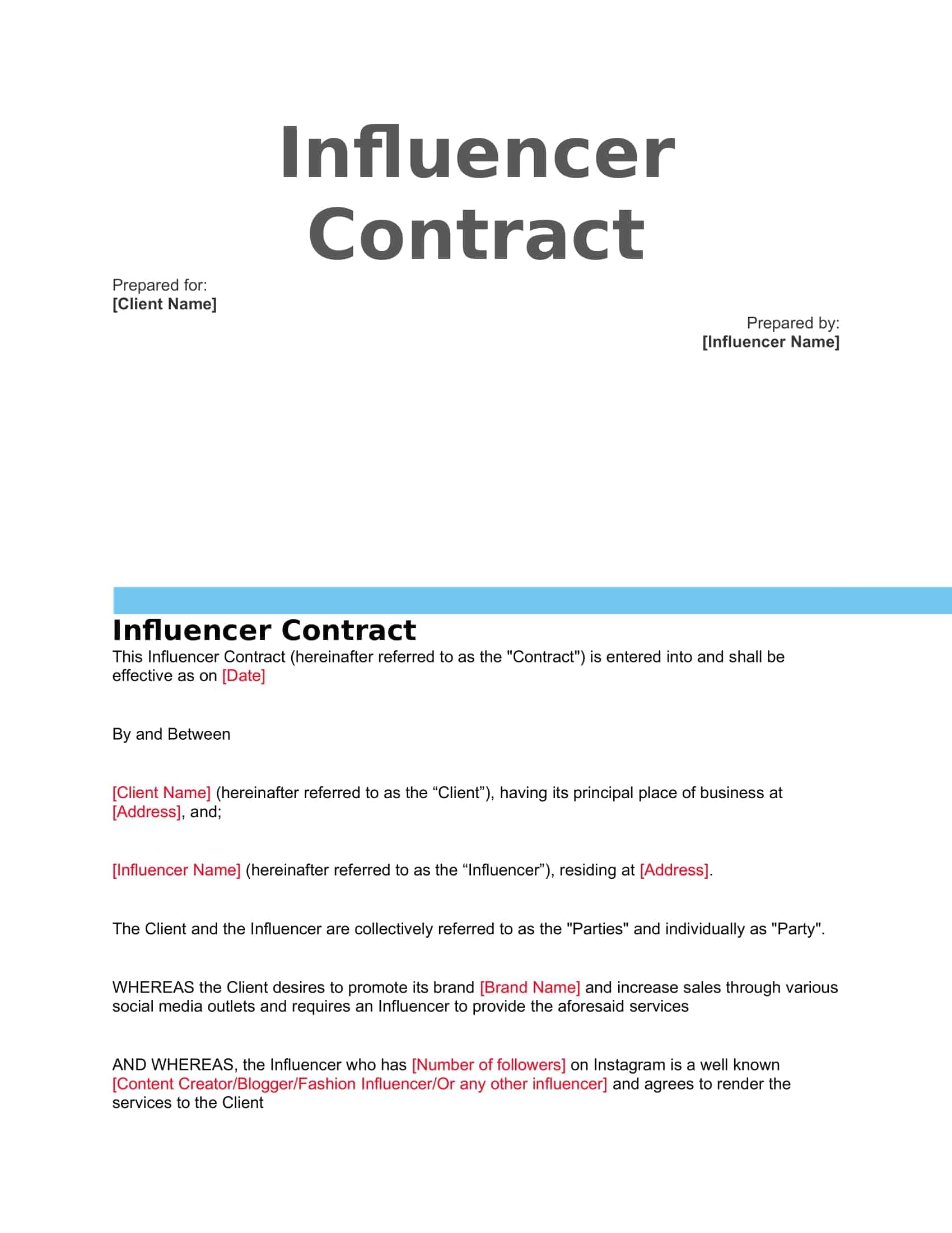 sample influencer contract sample influencer contract