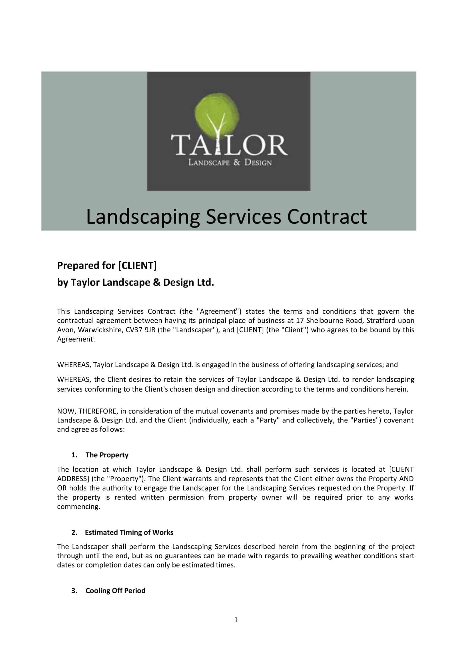 sample landscaping contract sample landscaping contract