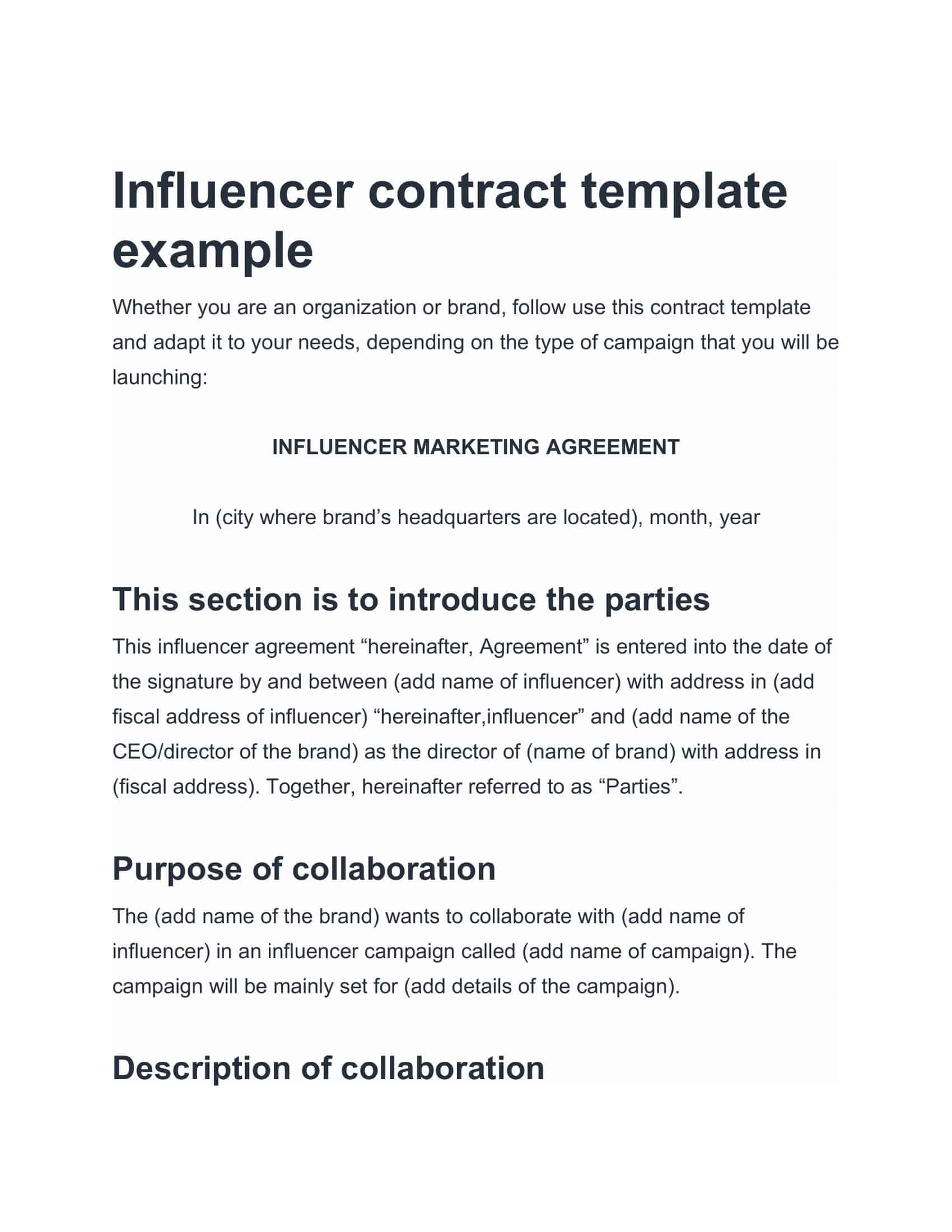 social media influencer contract template social media influencer contract template