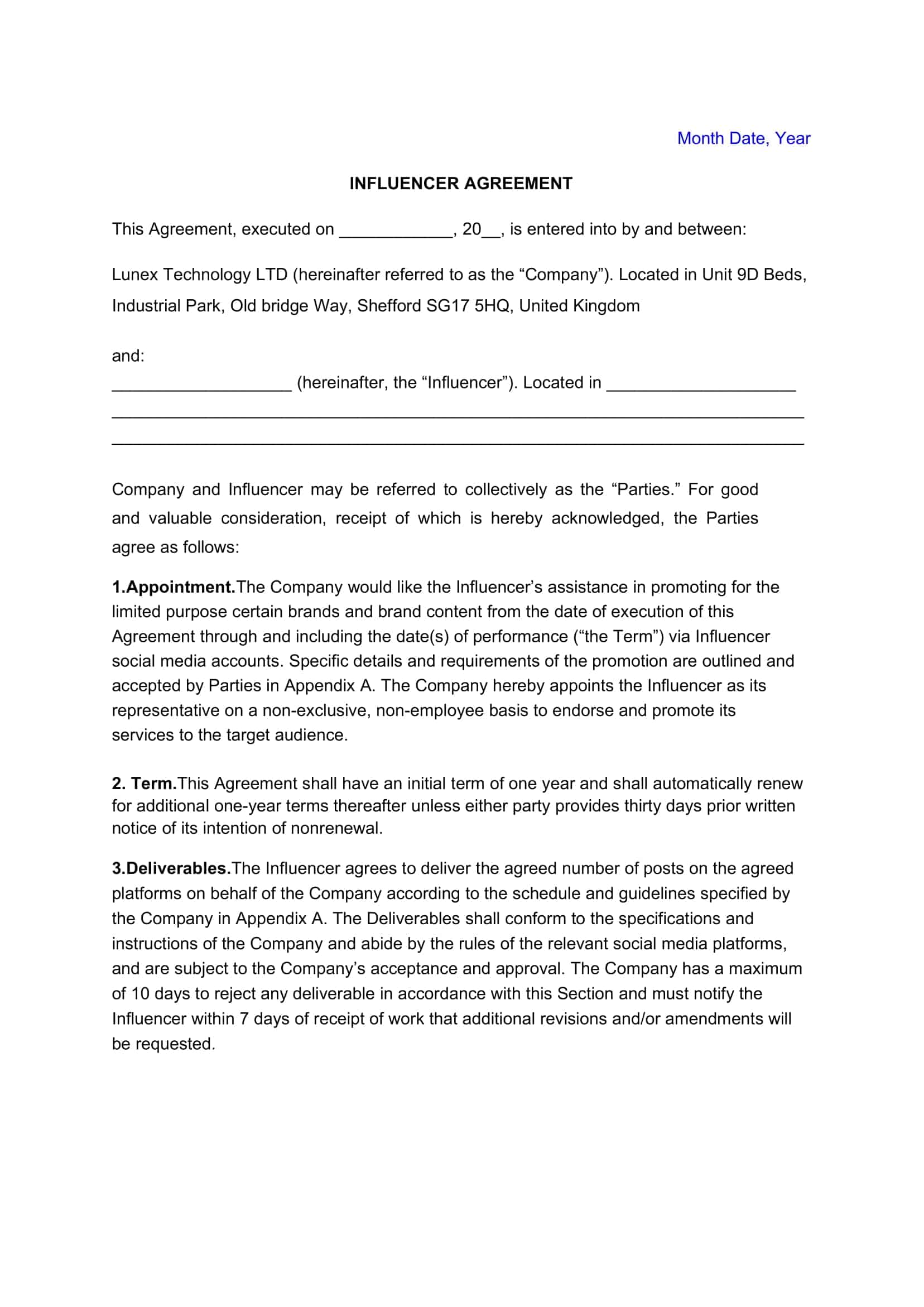 social media influencer contract social media influencer contract