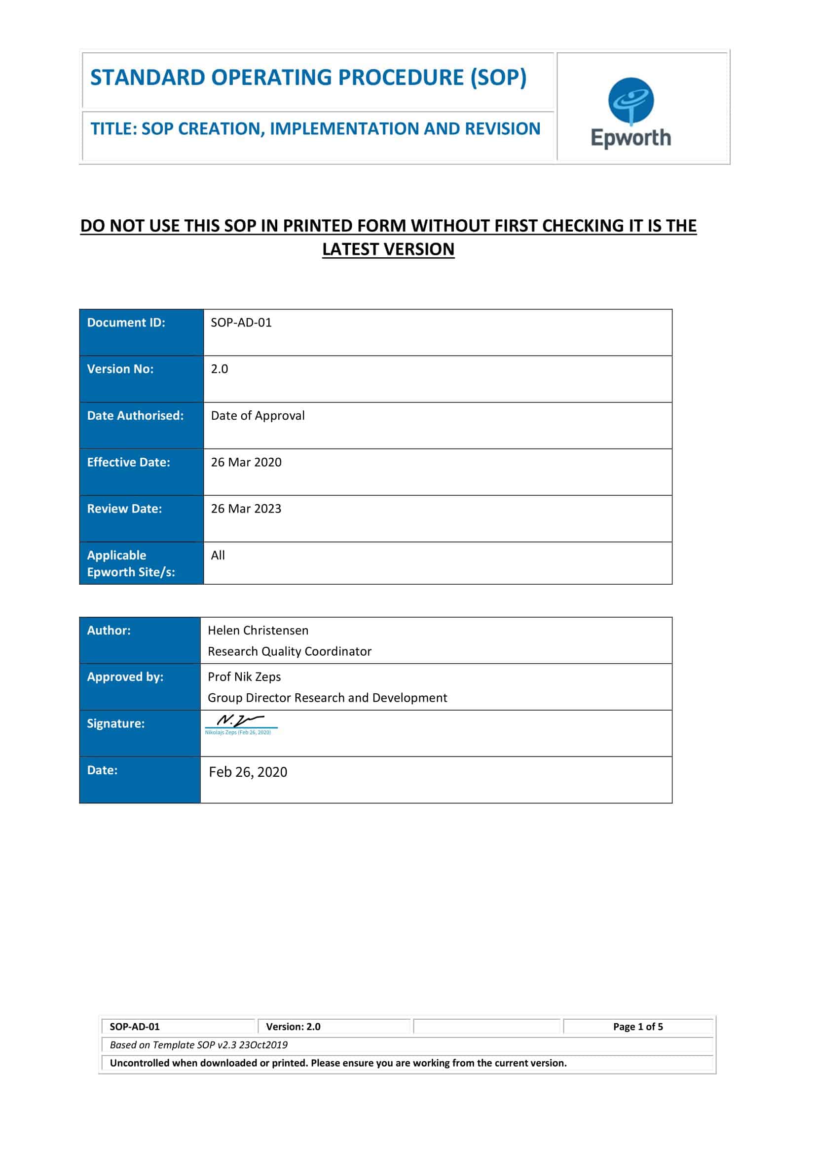 sop template free sop template free