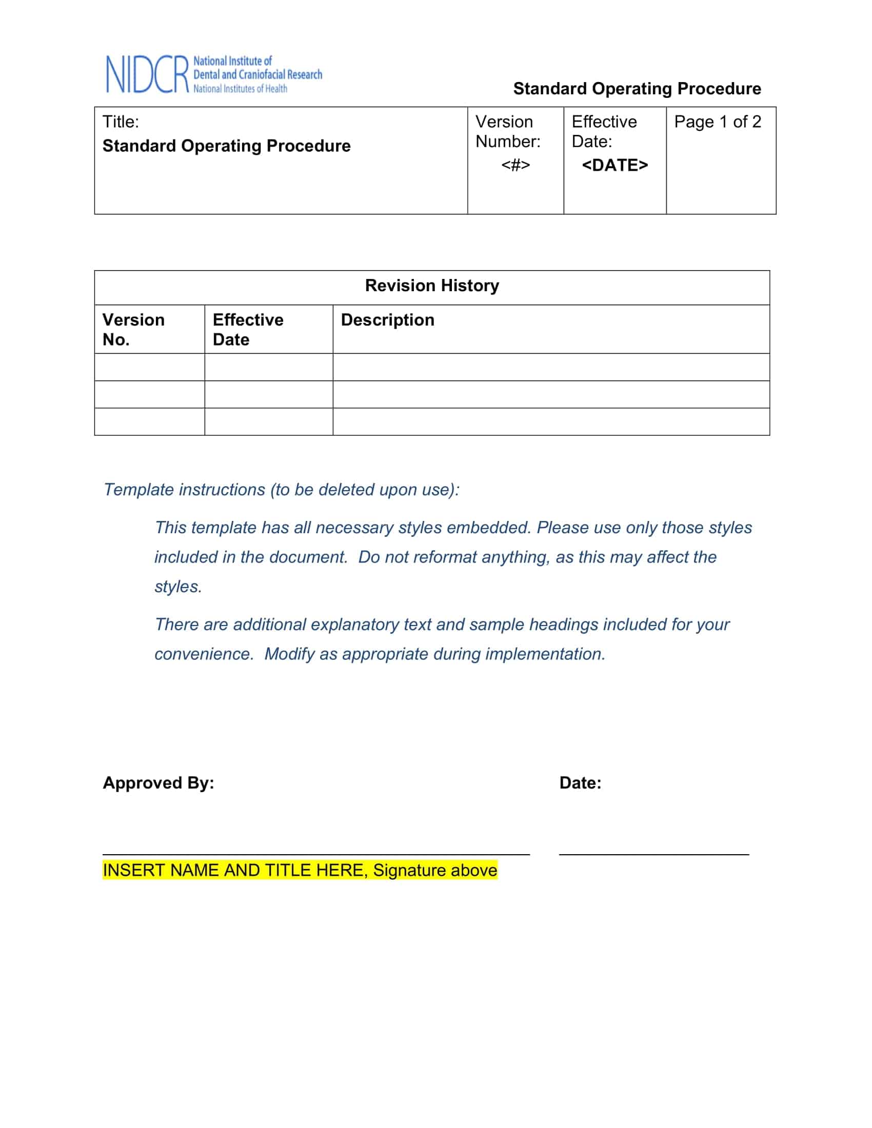 standard operating procedure templates standard operating procedure templates