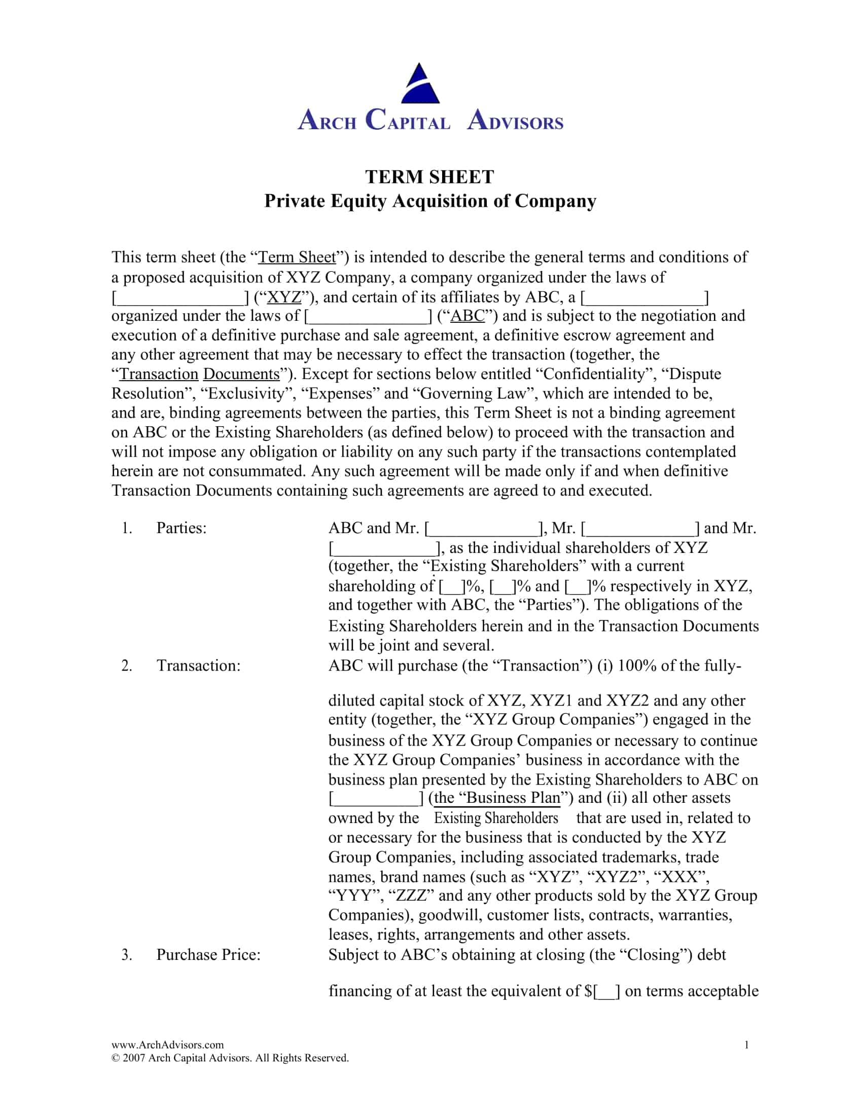 term sheet for llc operating agreement term sheet for llc operating agreement