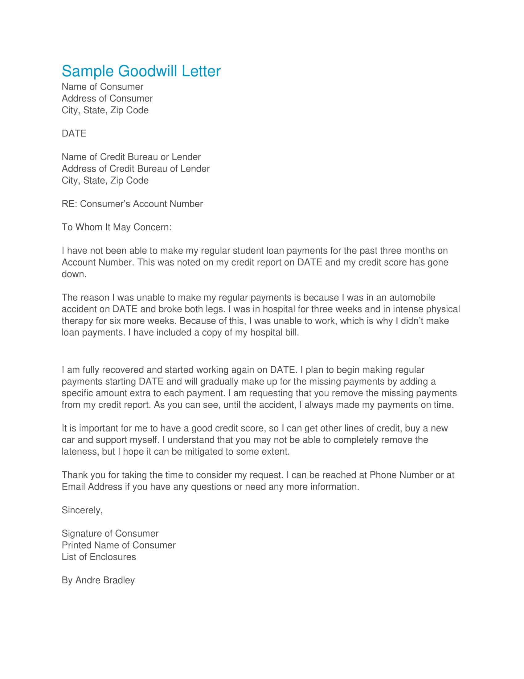 Blank Goodwill Letter in Word Format Blank Goodwill Letter in Word Format