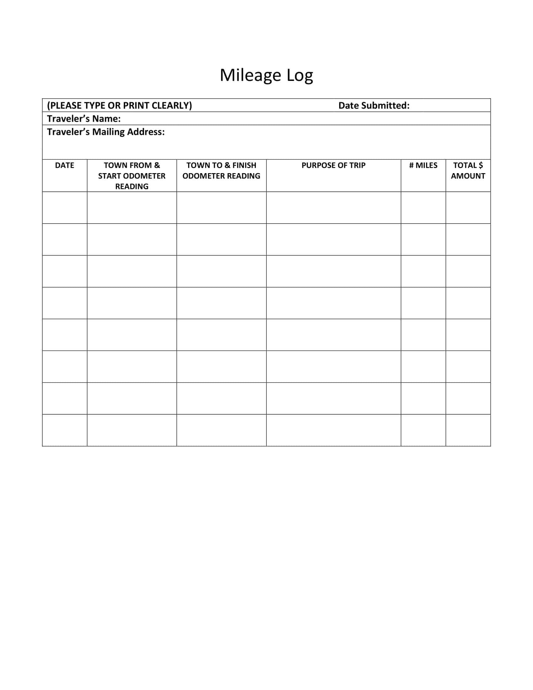 Blank Mileage Log in Word Blank Mileage Log in Word