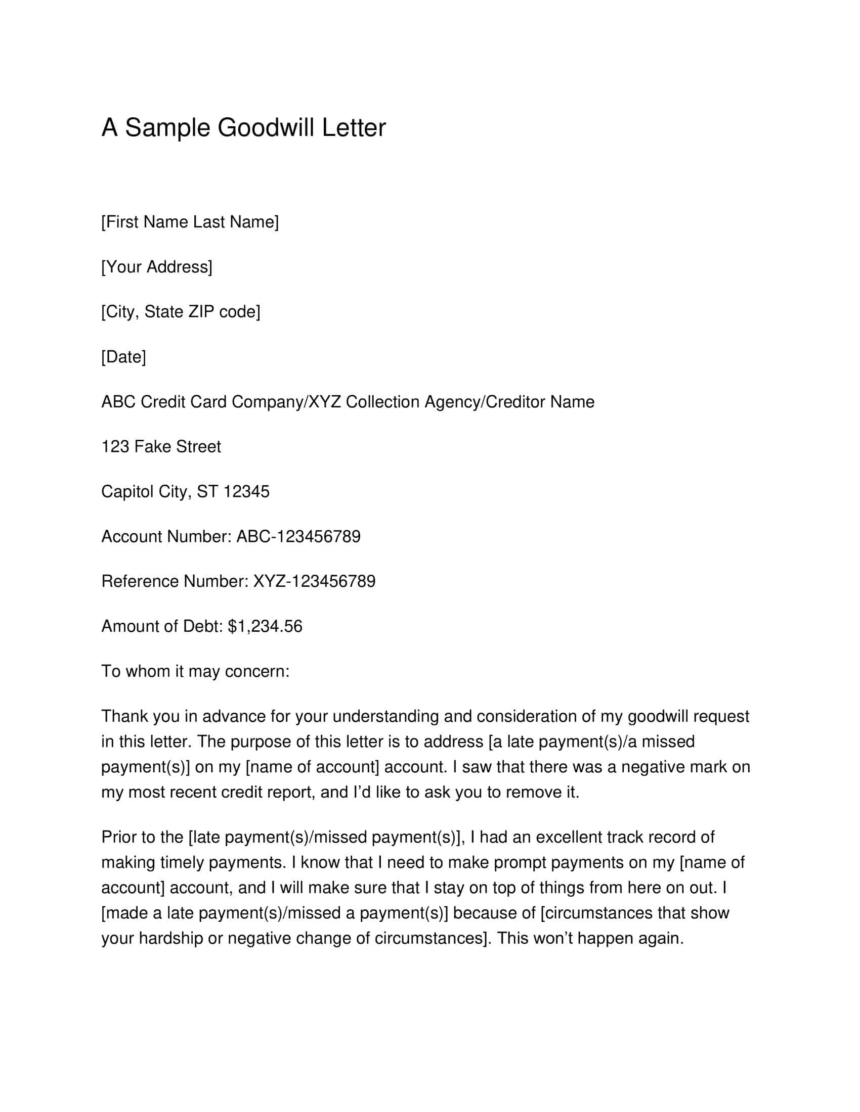 Example of Free Goodwill Letter in PDF Example of Free Goodwill Letter in PDF
