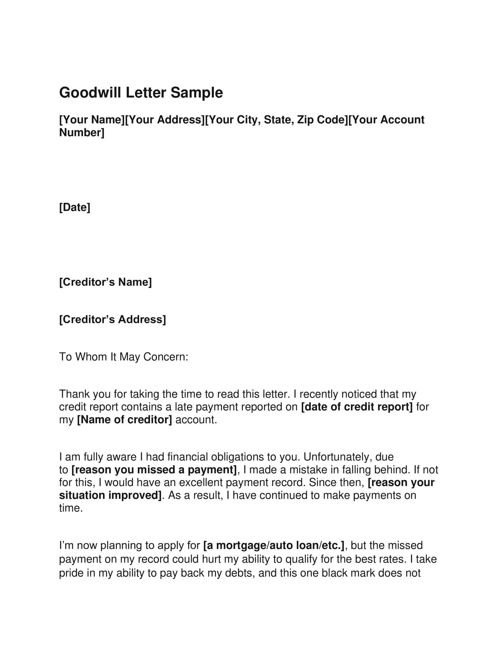 Example of Goodwill Letter in Word Example of Goodwill Letter in Word