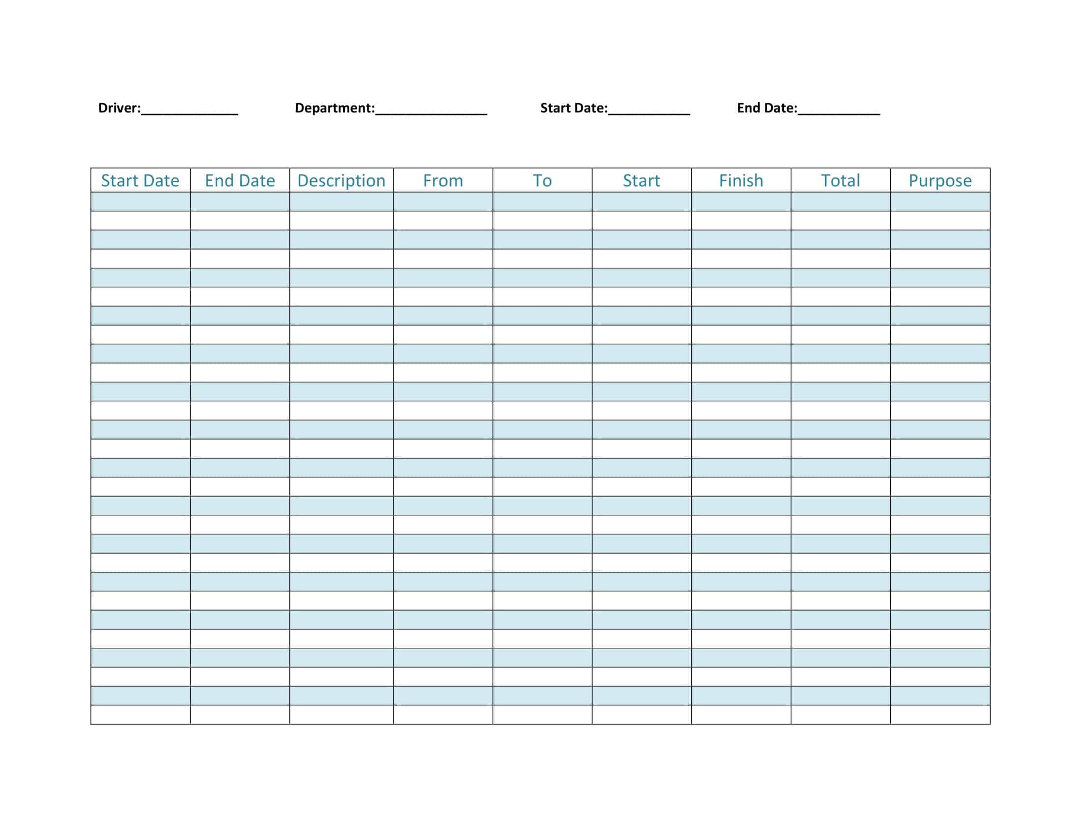Free Blank Mileage Log Free Blank Mileage Log