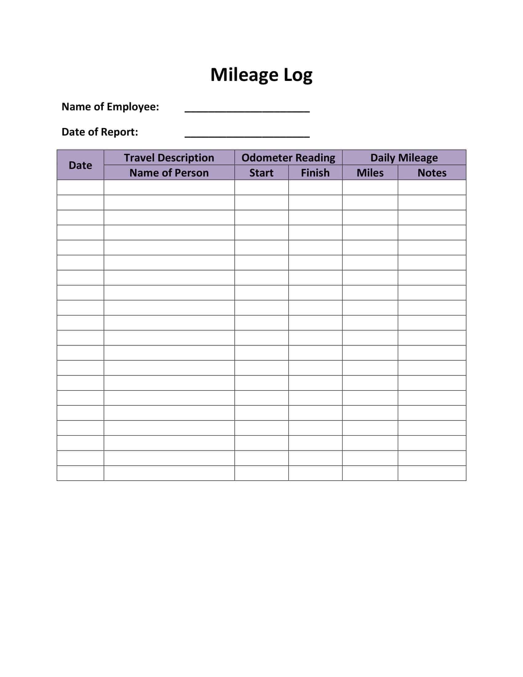 Free Printable Mileage Log Free Printable Mileage Log