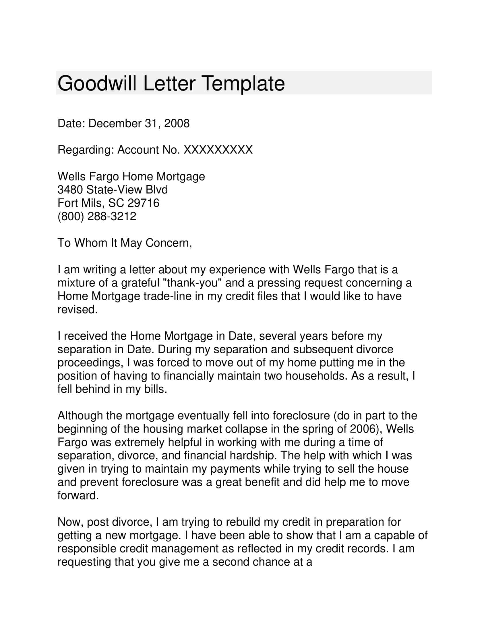 Free Sample of Editable Goodwill Letter Free Sample of Editable Goodwill Letter