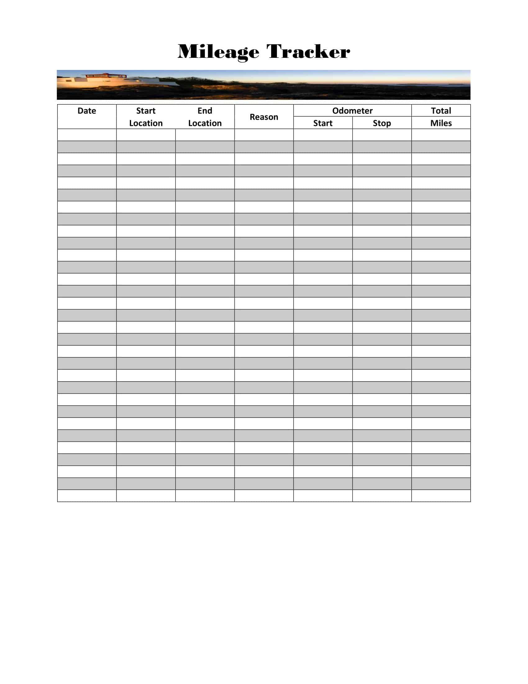 Printable Mileage Log Sheet Printable Mileage Log Sheet