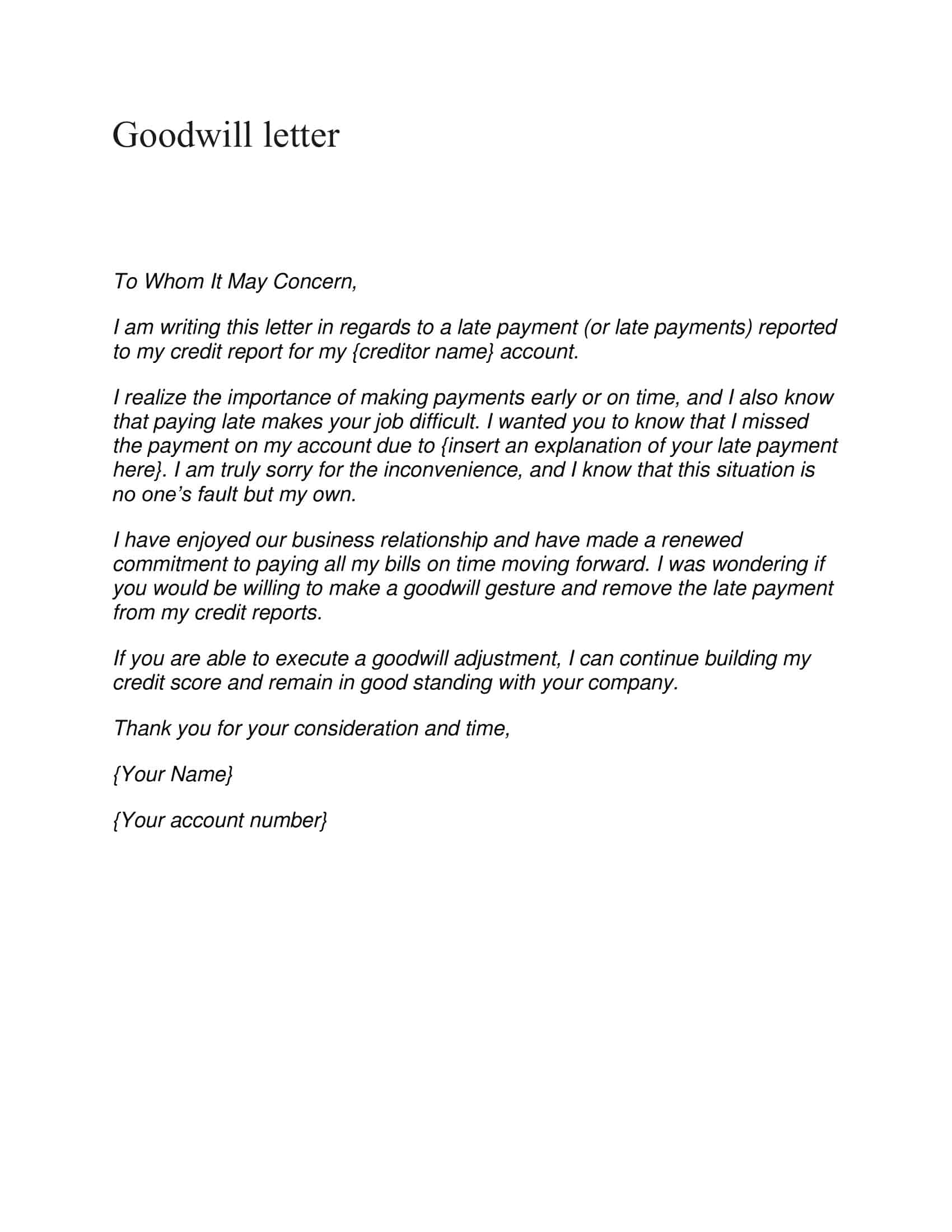 Template for Goodwill Letter Editable Template for Goodwill Letter Editable