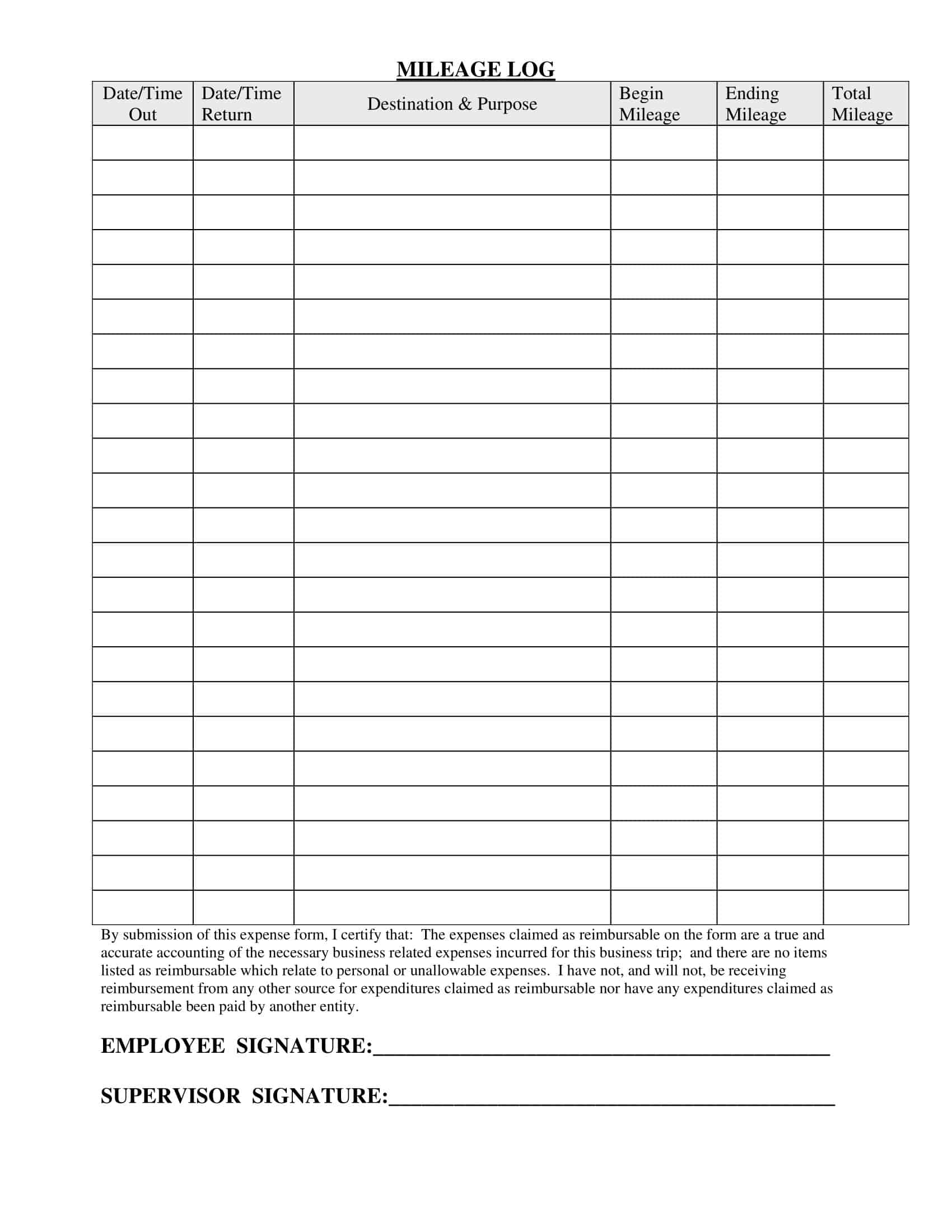 Word Document Mileage Log Template Word Document Mileage Log Template