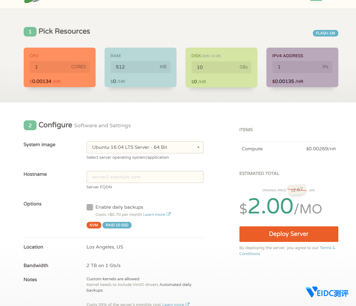 CloudCone:$2/ 月/512MB内存/10GB SSD空间/2TB流量/1Gbps端口/KVM/洛杉矶CN2 GIA-SSHCE测评