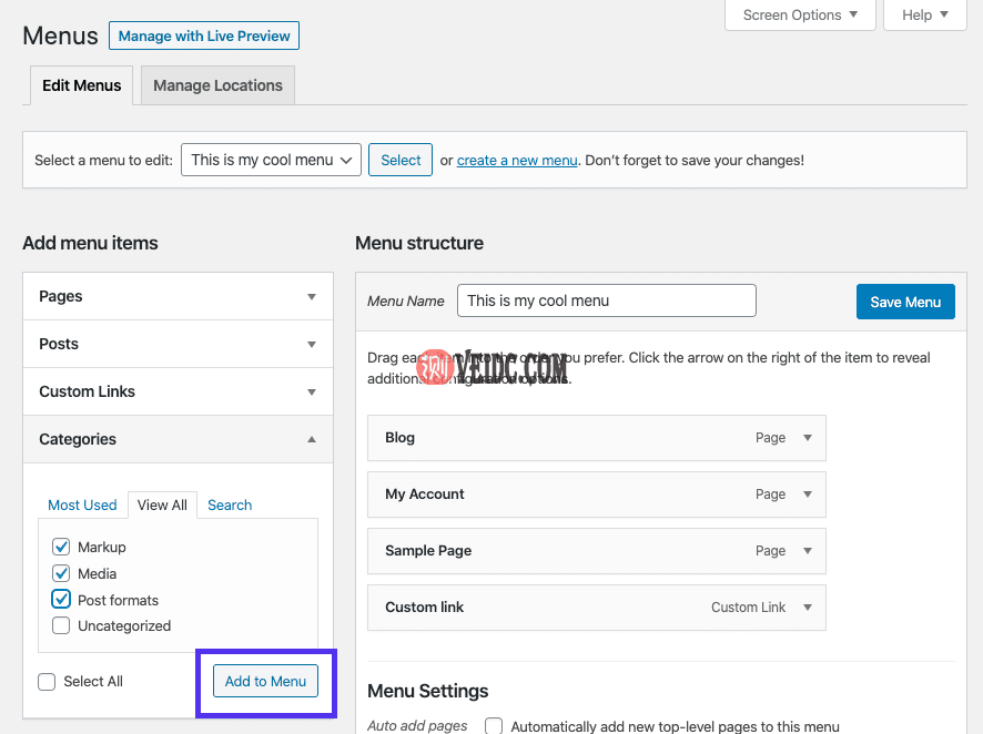 将分类添加到菜单 将分类添加到菜单