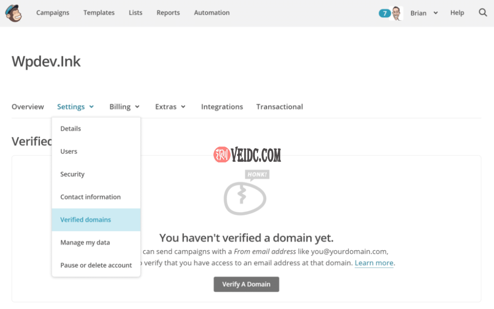 MailChimp验证的域 MailChimp验证的域