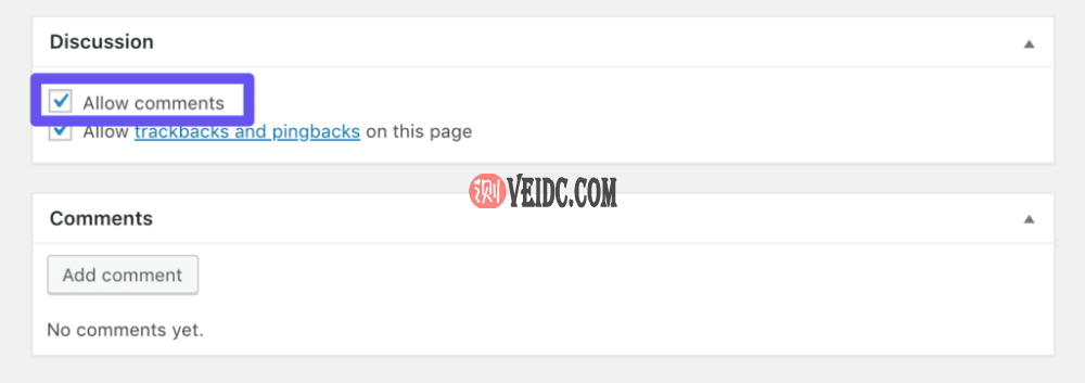 经典编辑器中的讨论设置和允许评论复选框 经典编辑器中的讨论设置和允许评论复选框