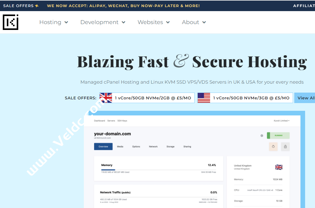 Kuorit:英国VPS,美国VPS,WHT和LET促销,月付$2.43起,支持支付宝和微信付款-SSHCE测评