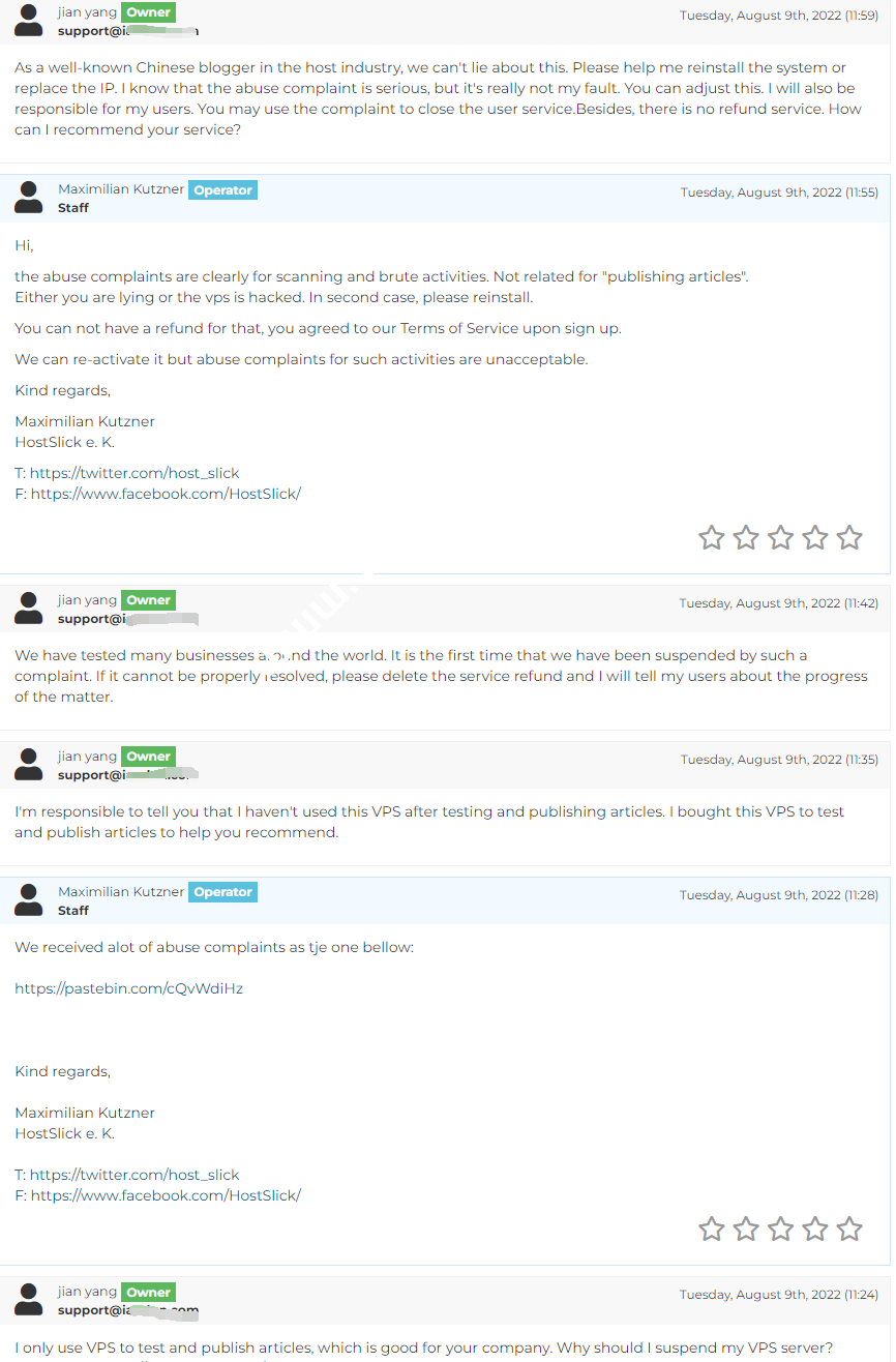 HostSlick严重歧视中国用户,无故删除服务和账号,不推荐购买-SSHCE测评