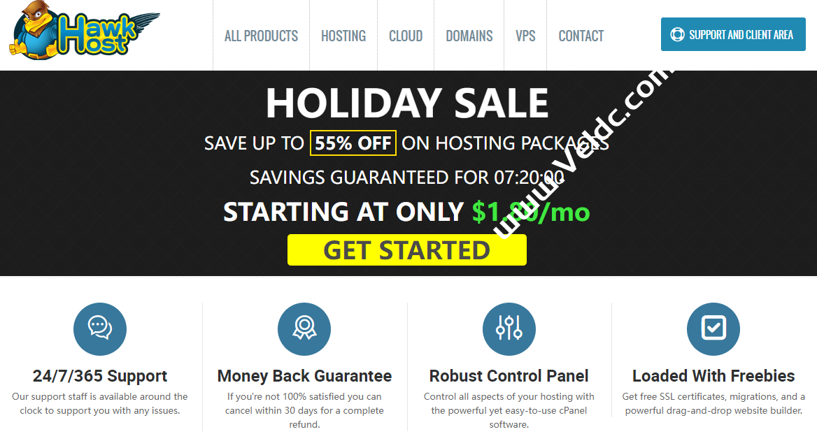 HawkHost:老鹰主机圣诞优惠,虚拟主机45折优惠,月付1.8美元起,多机房云服务器月付5美元起-SSHCE测评