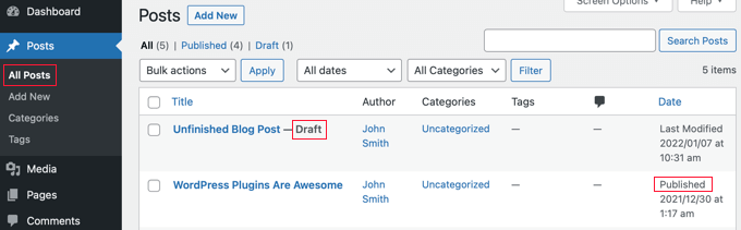 You Can See Drafts at a Glance When Viewing All Posts and All Pages You Can See Drafts at a Glance When Viewing All Posts and All Pages