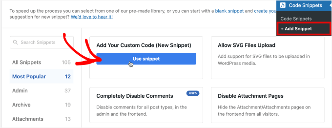 Add custom code snippet Add custom code snippet