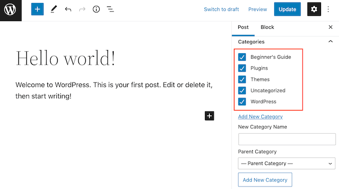 Um post do WordPress com várias categorias Um post do WordPress com várias categorias