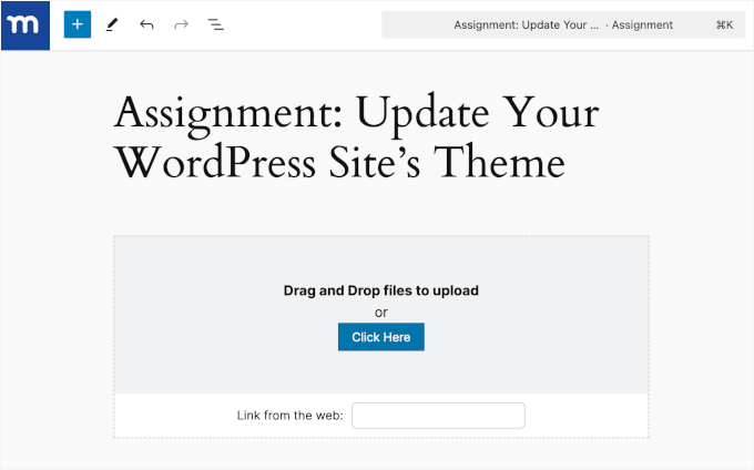 The MemberPress Assignment add-on editor The MemberPress Assignment add-on editor