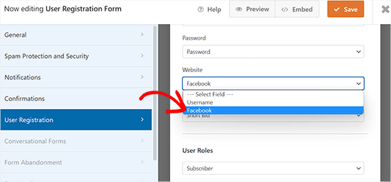 Choose custom field from the website dropdown menu Choose custom field from the website dropdown menu
