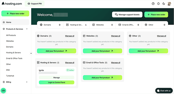 Panoul de control Hosting.com Panoul de control Hosting.com