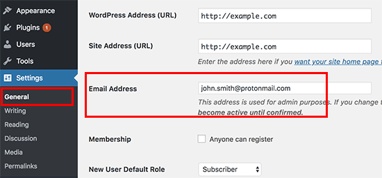 Adding admin email address in WordPress Adding admin email address in WordPress