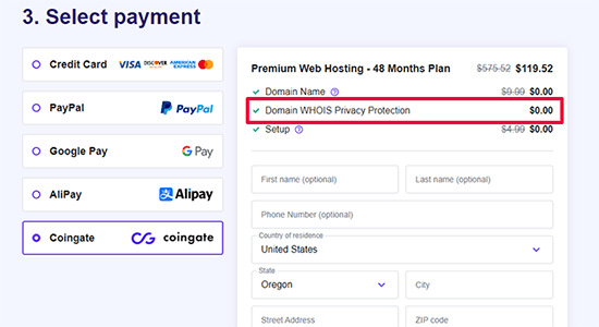 Hostinger domain privacy included during checkout Hostinger domain privacy included during checkout