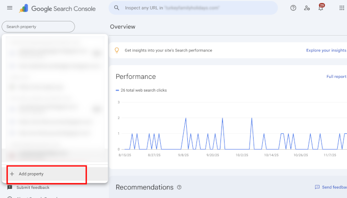 Google Search Console - Add property Google Search Console - Add property