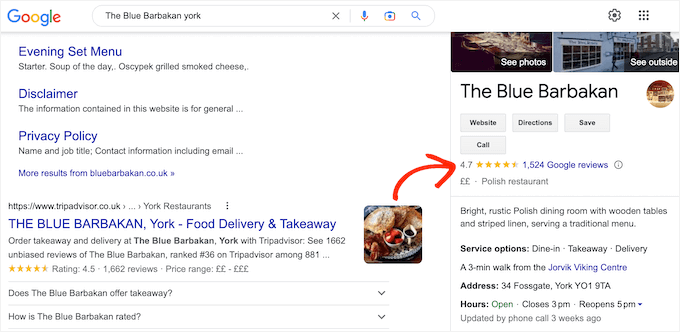 Google Reviews, in the Google search engine results Google Reviews, in the Google search engine results