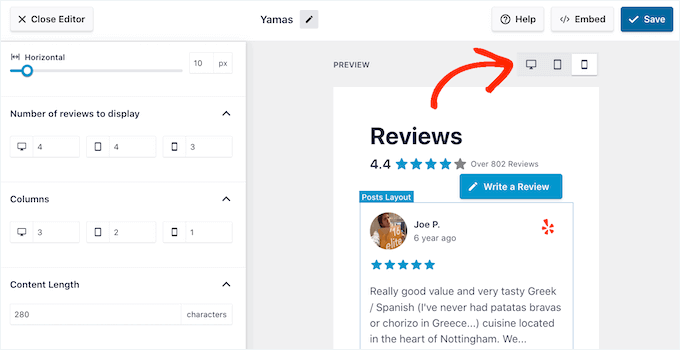 Previewing the review feed on smartphones, tablets, and desktop computers Previewing the review feed on smartphones, tablets, and desktop computers